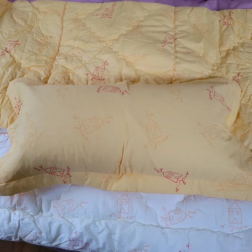 Full Size Pillow Case & Quilted Comforter Blanket House Color Block Yellow Ivory